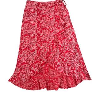 NWOT Universal Thread Red Paisley Wrap Midi Skirt XXL Ruffle Hem Cotton Rayon